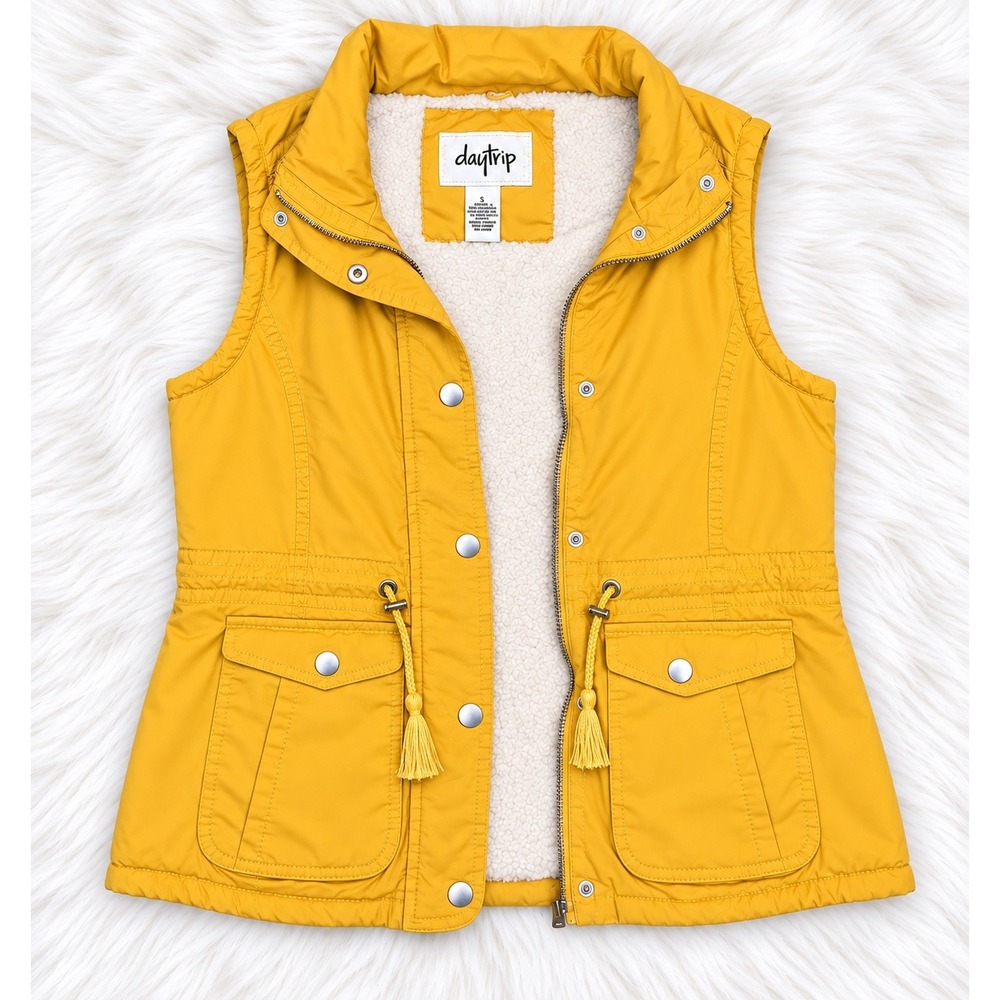 Daytrip Buckle Mustard Yellow Sherpa Utility Vest Women's Small Faux Fur Boho o